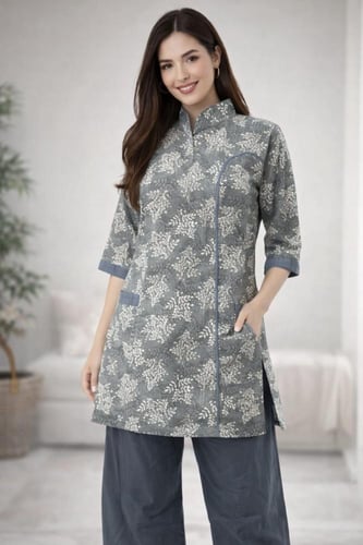 زي عاملات عملي صيفي بطبعة أوراق – خامة مريحة وقصة...