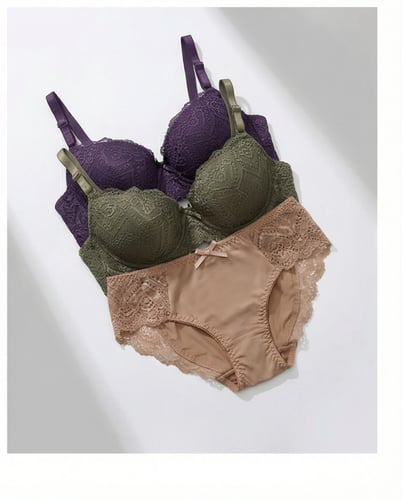 طقم لانجري نسائي برسمة ثانية – أناقة راقية بـ 6 أل...