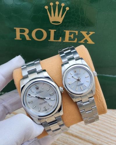 ساعات rolex طقم رجالي ونسائي فضي كامل درجة أولى