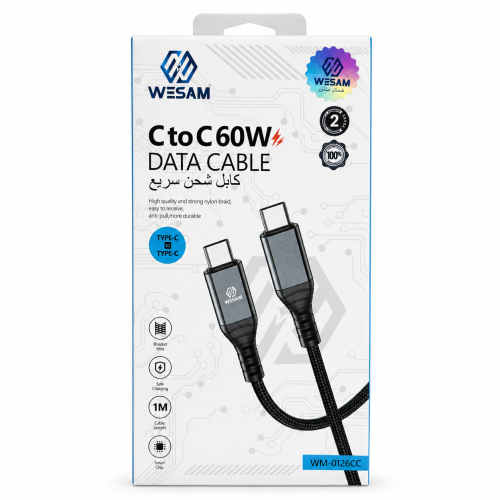 كيبل WESAM USB-C إلى USB-C بقوة 60 واط للبيانات وا...