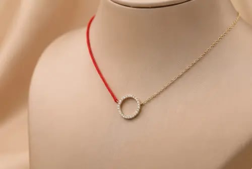 Modern necklace plated with gold and silk thread 9...