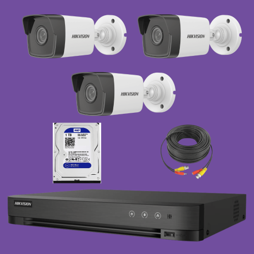 باقة Hikvision - عدد 3 كاميرات بدقة 5 ميغا بكسل 3k