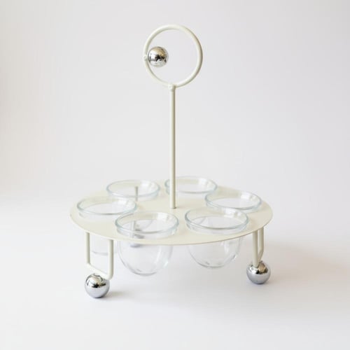 شيال تقديم حديد مع 6 فناجيل زجاج