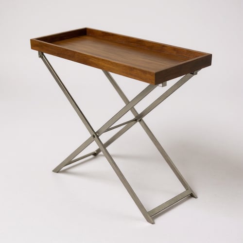 كونسول خشب قاعدة حديد فضي