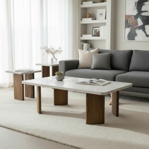 طقم طاولة رخام خشب بني فاتح