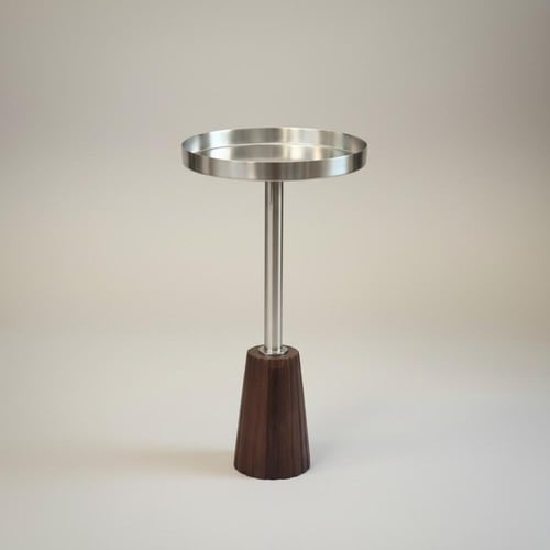 طاولة خدمة حديد بقاعدة خشب هندي