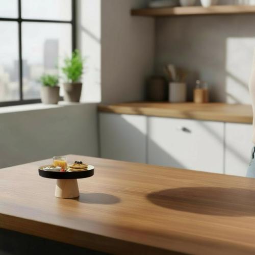 صحن تقديم دائري قاعدة خشب