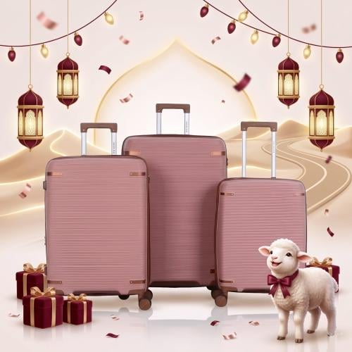 طقم حقائب سفر 3 قطع ضد الكسر و كفرات 360 درجة وتصم...