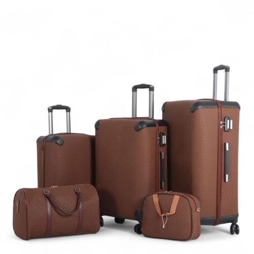 طقم حقائب سفر فاخرة ومحصنة - 5 قطع (3 ترولي + 2 حق...