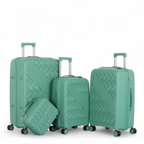 طقم حقائب سفر (4 قطع) بتصميم ماسي أنيق وضد الكسر -...