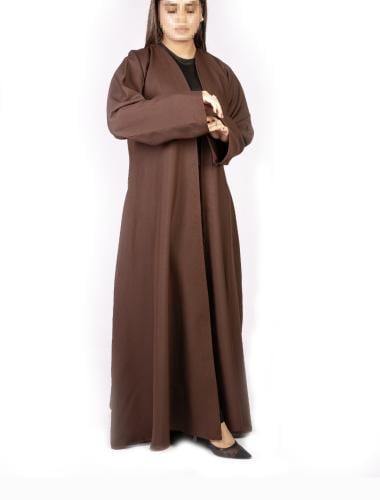 عبايه كلوش بني على خطوط حرير بالامام وطرف الكم-100