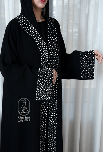 عبايه نص كلوش على لول وكرستال بالامام والكم-835