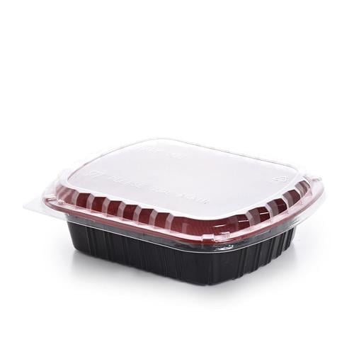 وعاء مايكرويف أسود/أحمر + غطاء شفاف 800مل 8 أطقم-...