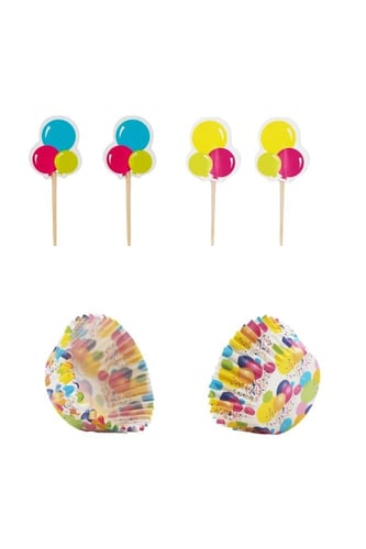 صندوق أكواب ورقية كيك وكعك + أعواد شكل خاص عيد ميل...