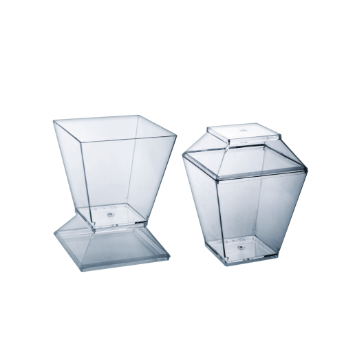 كوب حلا هرمي بلاستك شفاف + غطاء - دوم