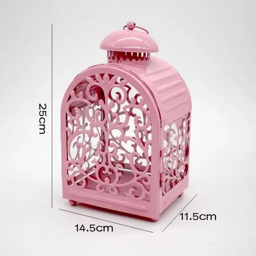 حامل شموع معلق شكل فانوس لون وردي - البوضان