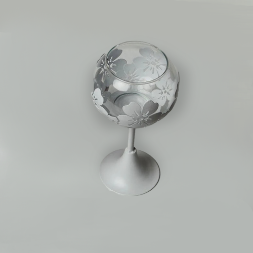 حامل شمعة زجاجي/ معدني شكل ورود - البوضان