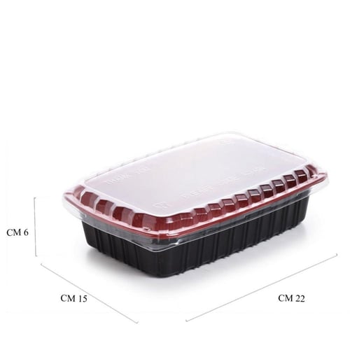 وعاء مايكرويف أسود/أحمر + غطاء شفاف 900مل 8 أطقم-...