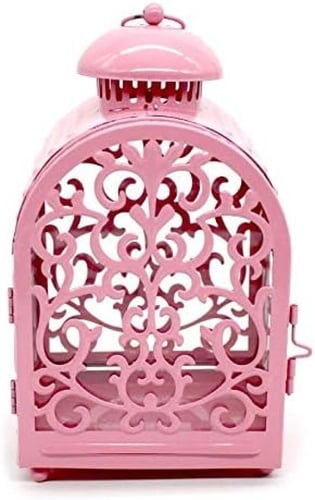 حامل شموع معلق شكل فانوس لون وردي - البوضان