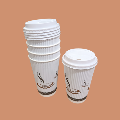 أكواب ورقية 16 أنز دبل مموجة 10 أكواب لون أبيض - ا...