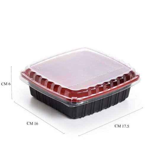 وعاء مايكرويف أسود/أحمر + غطاء شفاف 650مل 10 أطقم-...