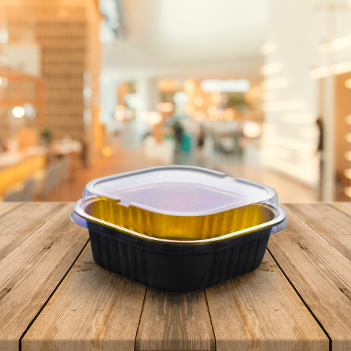 قالب المونيوم مربع/ دائري ذهبي + غطاء شفاف - سهل