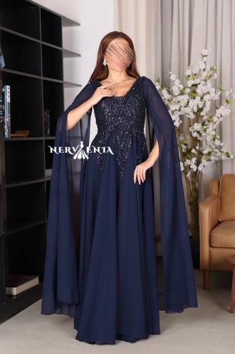 فستان سهرة طويل جورجيت مطرز