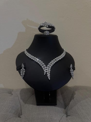 طقم مجوهرات فخم فضي مرصع بالزركون بتصميم أوراق الخ...