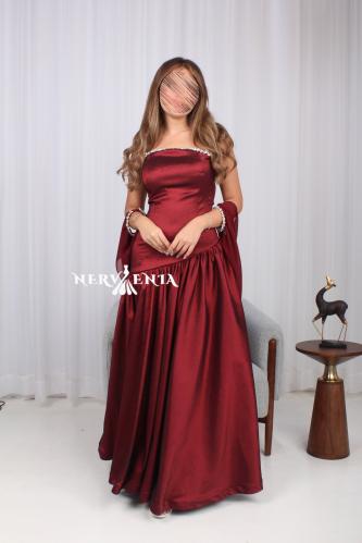 فستان روبي سلك مع أكمام الشيفون