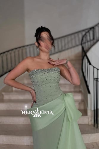 فستان سترابليس مطرز مع اورجنزا