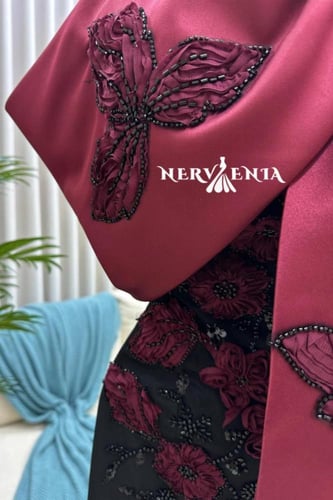 فستان روز فيونكا مطرز عنابي