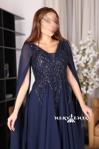 فستان سهرة طويل جورجيت مطرز