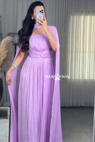 فستان لافندر كرنكل مع الكاب