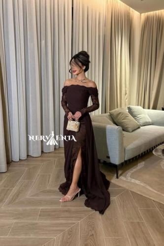 فستان شوكو تري شيفون مع دانتيل مشجر