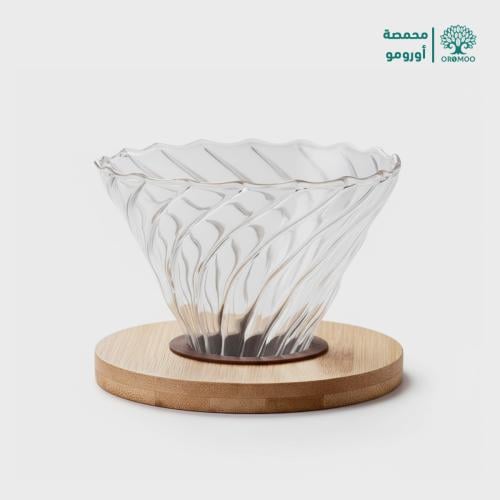 قمع V60 زجاجي مع قاعدة خشبية مقاس 02