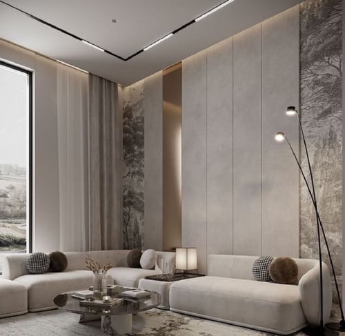 Elegant wood and marble mural