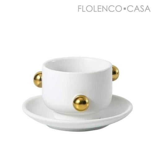 Gold bead cup and saucer -White