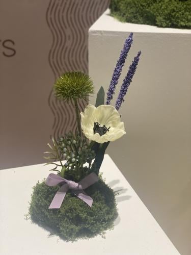 تنسيق دائري صغير باللافندر وشقائق النعمان