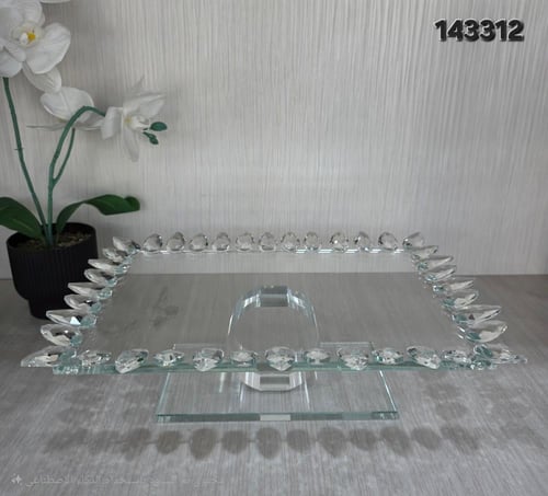 صواني تقديم زجاج بأطراف كرستال شفاف
