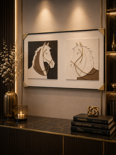 لوحة جدارية مودرن بتصميم الخيول الأنيق