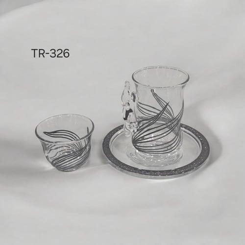 طقم بيالات مع فناجين تركي بنقش مختلف ١٨ حبه