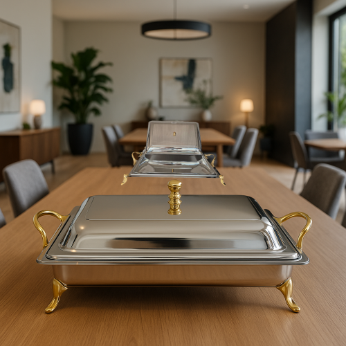 صينية تقديم ستانليس ستيل مستطيله مع غطاء عالية الج...