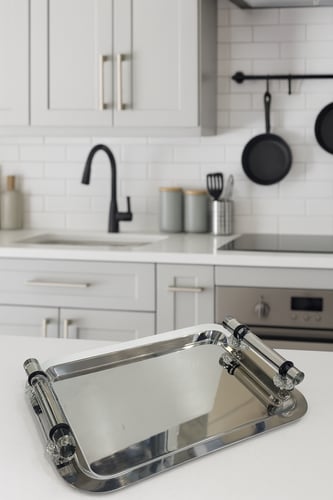 صينية تقديم فاخرة تركي بمقابض كريستالية شفافة