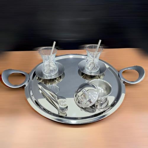طقم تقديم شاي دائري استيل بمقابض بيضاوية – TR-410