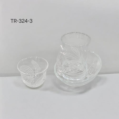 طقم بيالات مع فناجين تركي بنقش مختلف ١٨ حبه