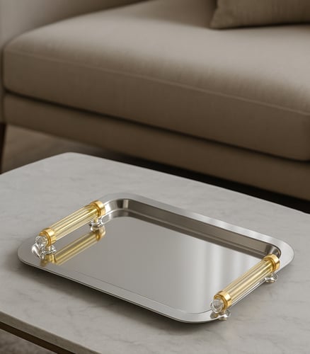 صينية تقديم فاخرة تركي بمقابض كريستالية شفافة