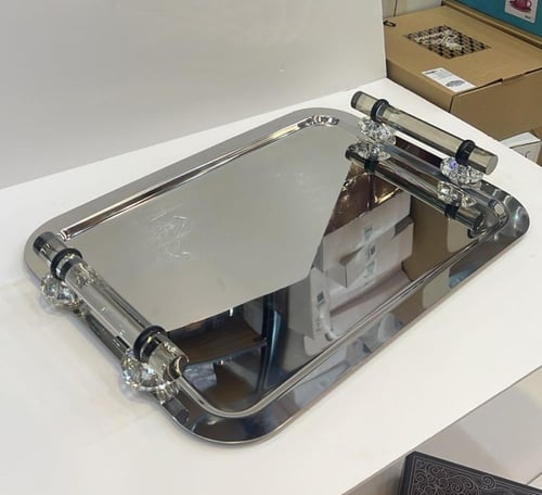 صينية تقديم فاخرة تركي بمقابض كريستالية شفافة