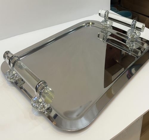 صينية تقديم فاخرة تركي بمقابض كريستالية شفافة