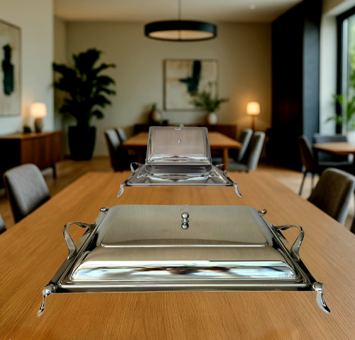 صينية تقديم ستانليس ستيل مستطيلة مع غطاء عالية الج...