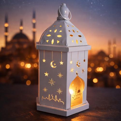 فانوس معدني كبير ابيض سداسي